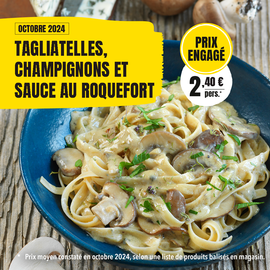 Tagliatelles, champignons et sauce roquefort