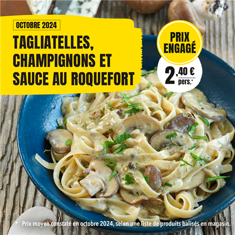 Tagliatelles, champignons et sauce roquefort