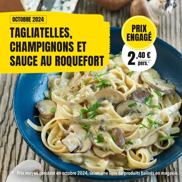 Tagliatelles, champignons et sauce roquefort